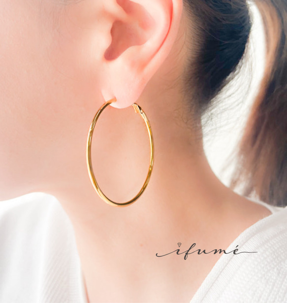 AGMES ゴールドヴェルメイユ フープピアス【関税なし】 ifumé】金属アレルギー対応！大きめフープピアス サージカル