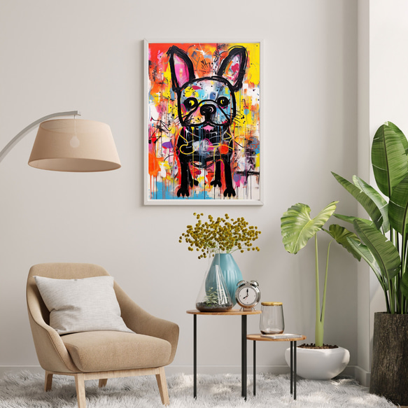 【ストリートドッグ - フレンチブルドッグ犬 No.1】抽象画 現代アートポスター 犬の絵 犬の絵画 犬のイラスト 7枚目の画像