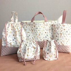 キルティングflower スモーキーグリーン　入園入学グッズ　サイズオーダー可 ♡ Milky rabbit ミルキーラビット 入園入学準備5点セット