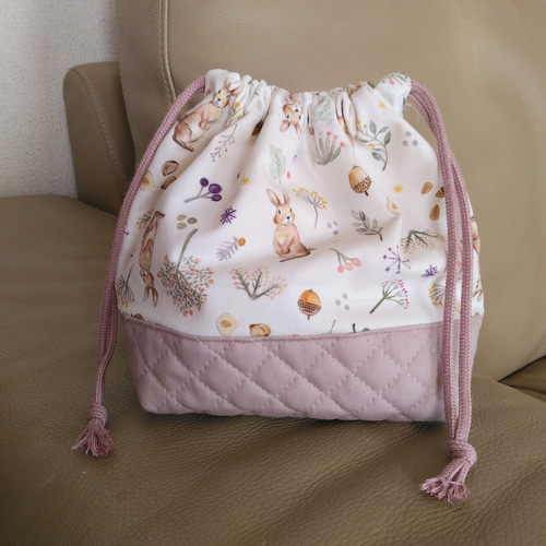 ハンドメイド レッスンバッグ 上靴袋 ミルキーラビット 送料無料】入園入学セット Milky rabbit×きなりキルティング