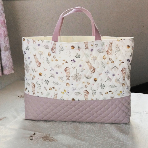 キルティングflower スモーキーグリーン　入園入学グッズ　サイズオーダー可 ♡ Milky rabbit ミルキーラビット 入園入学準備5点セット