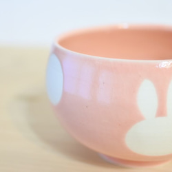 カフェボウル（桜ピンク）白うさぎ水玉【受注制作】 4枚目の画像