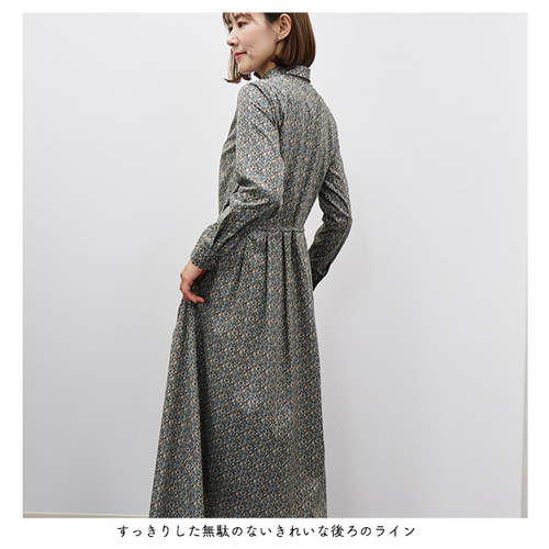 送料無料】リバティプリント《シャツ衿タックワンピース》ダフォディル