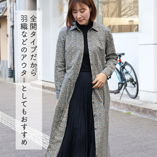 リバティプリント　シャツワンピース 送料無料】リバティプリント《シャツ衿タックワンピース》ダフォ