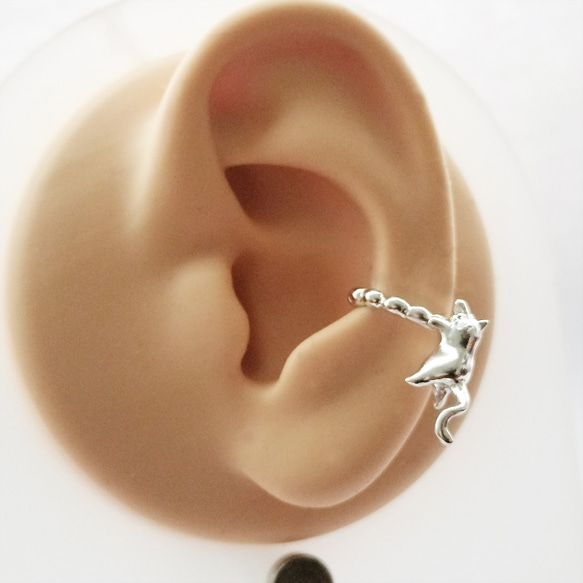 耳骨夾系列-圓滾滾-純銀貓貓耳骨夾-Ear Cuff-單耳 第9張的照片