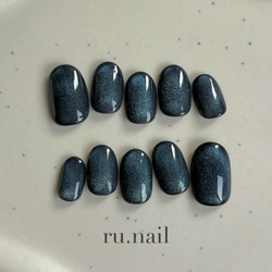 ネイビーマグネット♡ネイルチップ No.10 深海 ダークブルー マグネットネイル /キラキラネイル/ブルー