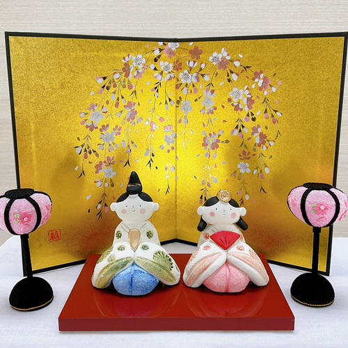 お雛様小道具【雛台&桜金屏風 高さ19cm&ぼんぼり一対】3点 お雛様小道具【雛台&桜金屏風 高さ19cm&ぼんぼり一対】3点