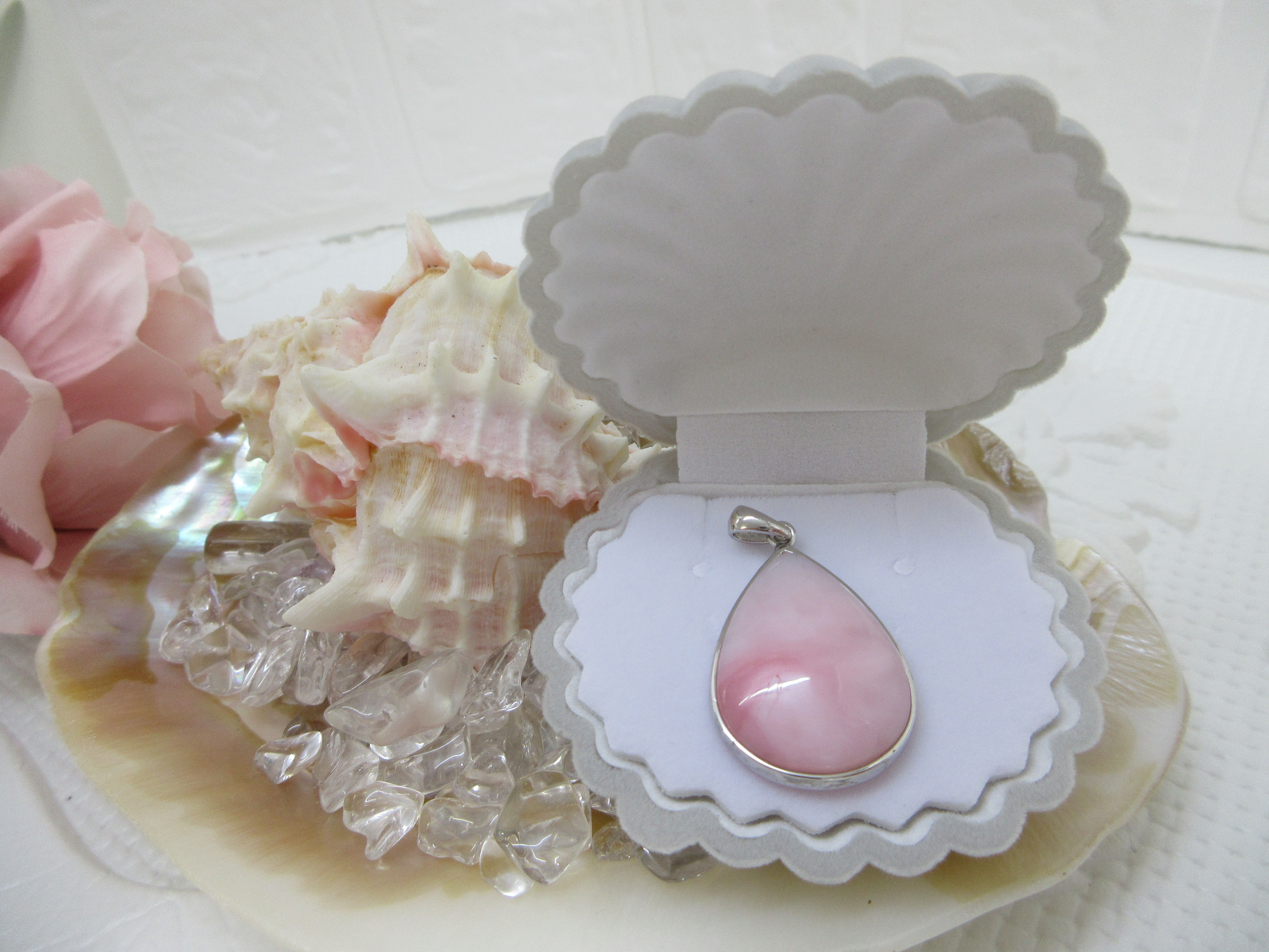 No.F-52  天然石　Silver925ペンダントトップ　ピンクオパール　ペアシェイプ