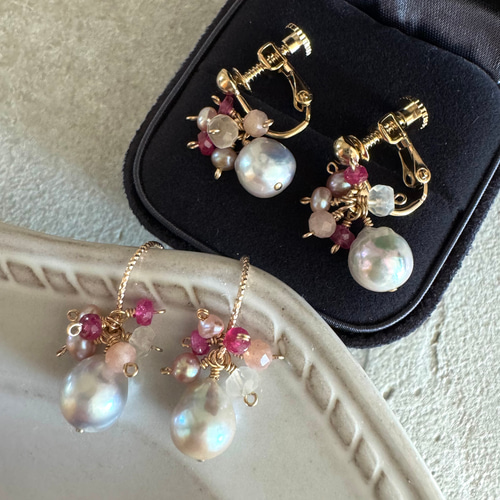 素敵✨天然あこやパール&ダイヤモンドバーピアス