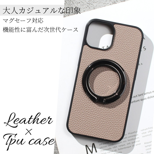 iphone ケース リング付き 16 15 14 13 12 se レザー マグセーフ 