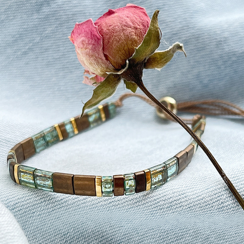 ティラビーズブレスレット CANARY ｜ラスティブルー×ブロンズ