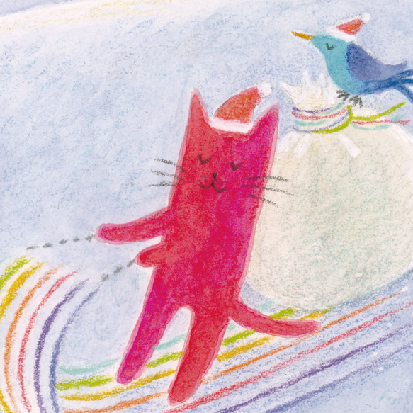 ポスター　赤い猫と青い鳥「ハルとソラ」No.2024-12（額なし／基本サイズA4、追加料金でB4またはA3に変更可能） 6枚目の画像