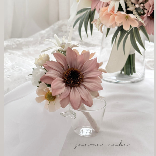 ピンクのサンフラワーブーケ ひまわりのブーケ 造花ブーケ