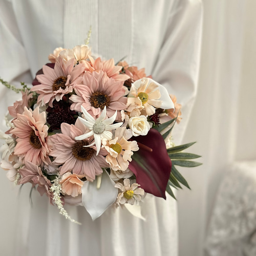 ピンクのサンフラワーブーケ ひまわりのブーケ 造花ブーケ