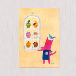 ポストカード2枚セット　赤い猫と青い鳥「ハルとソラ」No.2024-03 5枚目の画像
