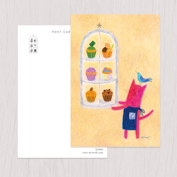 ポストカード2枚セット　赤い猫と青い鳥「ハルとソラ」No.2024-03 1枚目の画像