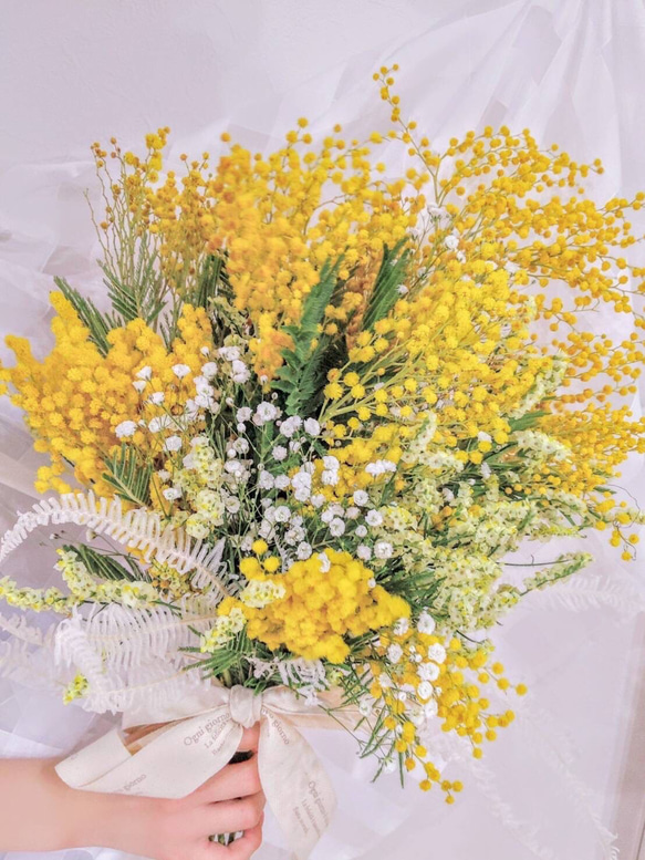 ミモザの花束、スワッグドライフラワーＬサイズ 4枚目の画像