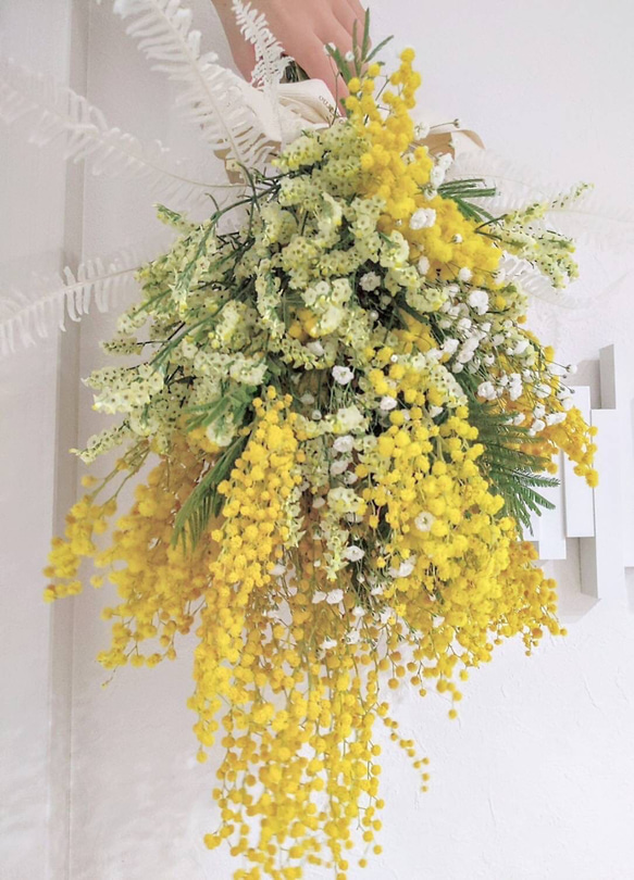 人気商品！ミモザの花束、スワッグドライフラワーLサイズ