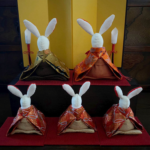 うさぎ雛人形飾り☆ひな祭り☆セット☆三人官女☆古着物再利用☆手作り