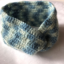 藍染ウール手編みヘアターバン/ヘアバンド 1枚目の画像