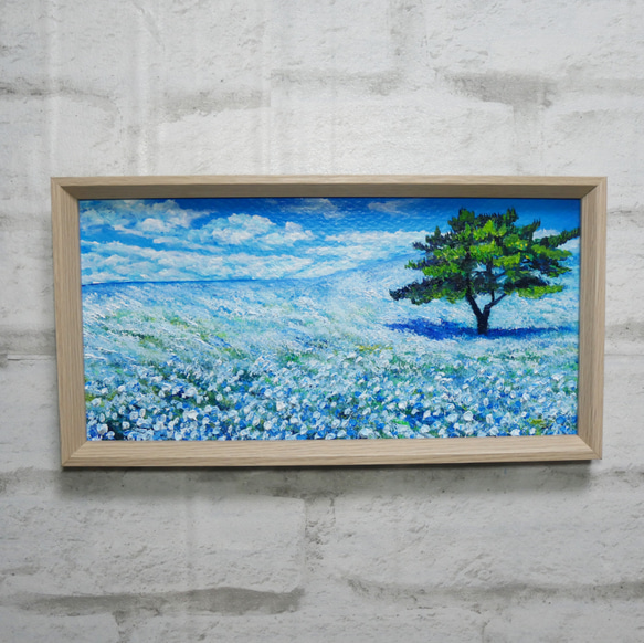 長方形ミニ絵画【ネモフィラの丘】 油絵 油彩 油彩画 絵 絵画 長方形ミニ絵画【ネモフィラの丘