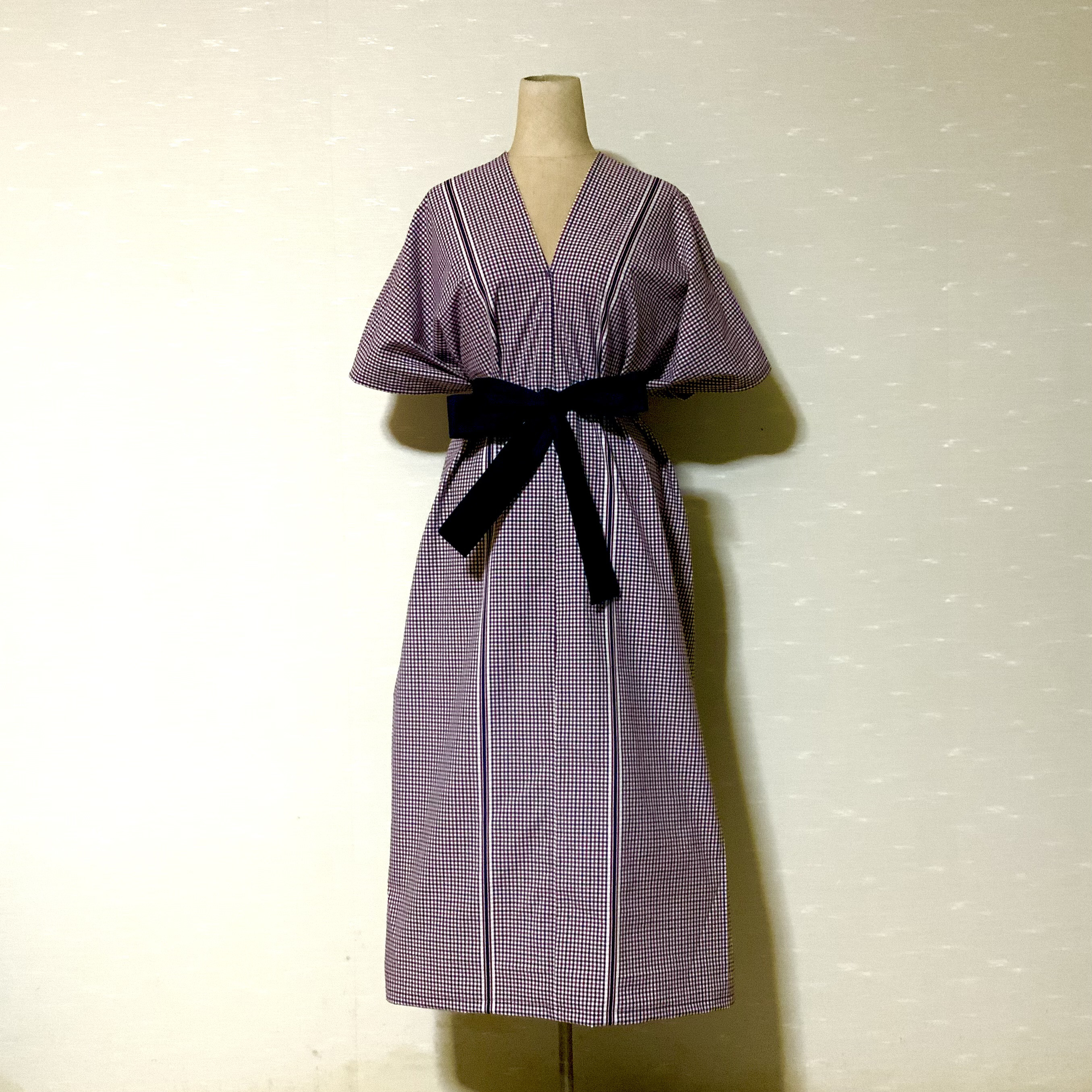 【ナチュラル可愛い】ゆったりマキシ丈チェックワンピース｜体型カバーも◎｜ハンドメイド｜一点もの｜リラックスコーデに最適