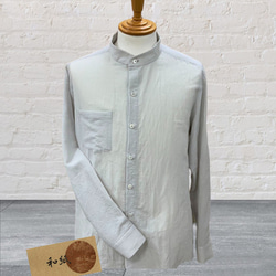 和紙綿ガーゼ生地のオーダーメイドスタンドカラーシャツ　とても軽く着心地の良い素材 2枚目の画像