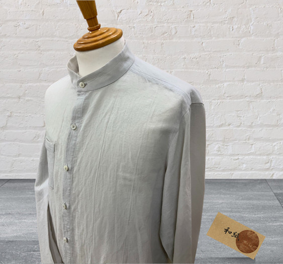 和紙綿ガーゼ生地のオーダーメイドスタンドカラーシャツ　とても軽く着心地の良い素材
