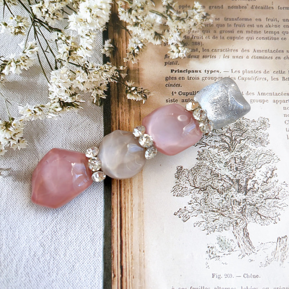 レジンヘアゴム クリップ　くすみピンク　ブラウン Crescent Ⅿoon ／ 大人 レジン ヘアゴム（ポニーフック） ／ ブラック