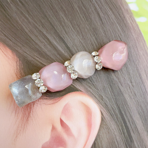 レジンヘアゴム クリップ　くすみピンク　ブラウン Crescent Ⅿoon ／ 大人 レジン ヘアゴム（ポニーフック） ／ ブラック