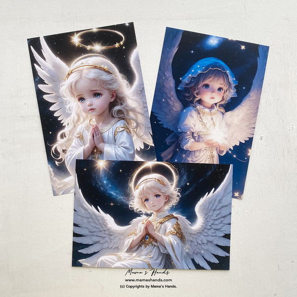 女孩天使宇宙祈禱星星藝術 3 明信片明信片套裝♪ 第1張的照片