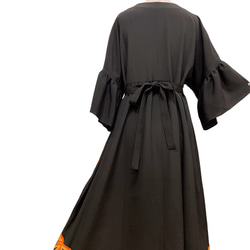 上質 黒留袖 アクセントカラーカシュクール ワンピース 正絹 上質 着物リメイク 結婚式 衣装 和柄 黒 A60107 3枚目の画像