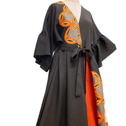 上質 黒留袖 アクセントカラーカシュクール ワンピース 正絹 上質 着物リメイク 結婚式 衣装 和柄 黒 A60107 6枚目の画像