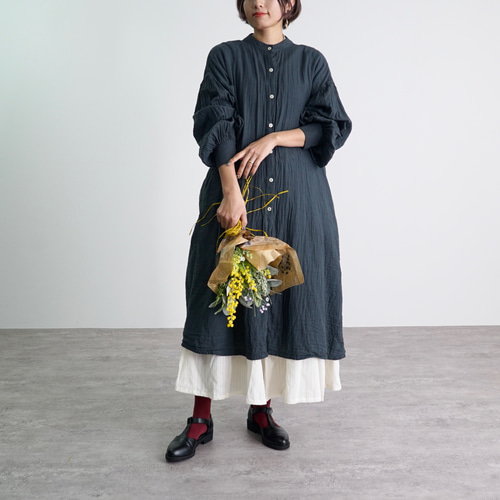 ガーゼシャツワンピース/ブラック/知多木綿 ワンピース UZUiRO