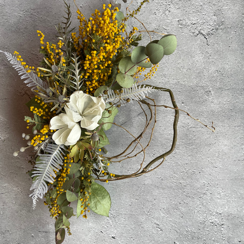 14.自家栽培ドライフラワー含むしめ縄しめ飾り プリザーブド スワッグ