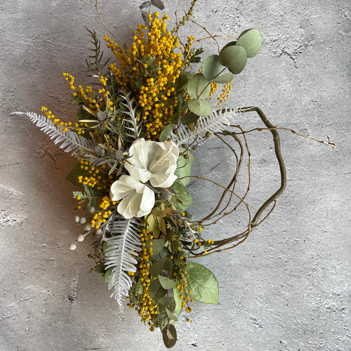 2025春 母の日 再販 ギフト ミモザのリーススワッグ ドライフラワー