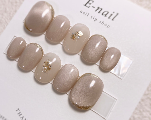 ネイルチップオーダー グレージュ マグネットネイル ワンホン 推し活 シルクマグ ネイルチップオーダー グレージュ マグネットネイル ワンホン