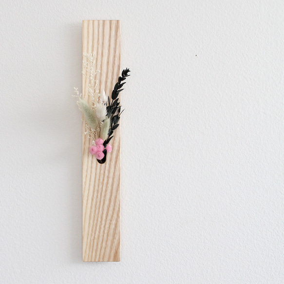 【春限定】Wall flower 木の壁掛け一輪挿し〜White ash pink〜 1枚目の画像