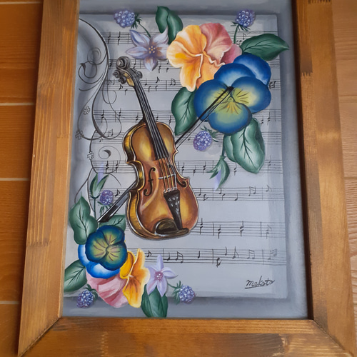 トールペイント 花園にバイオリン(額縁付き) 絵画 makochin 通販