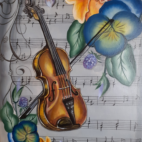 トールペイント 花園にバイオリン(額縁付き) 絵画 makochin 通販