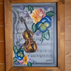 トールペイント 花園にバイオリン(額縁付き) 絵画 makochin 通販