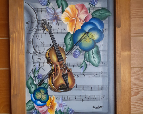 トールペイント 花園にバイオリン(額縁付き) 絵画 makochin 通販
