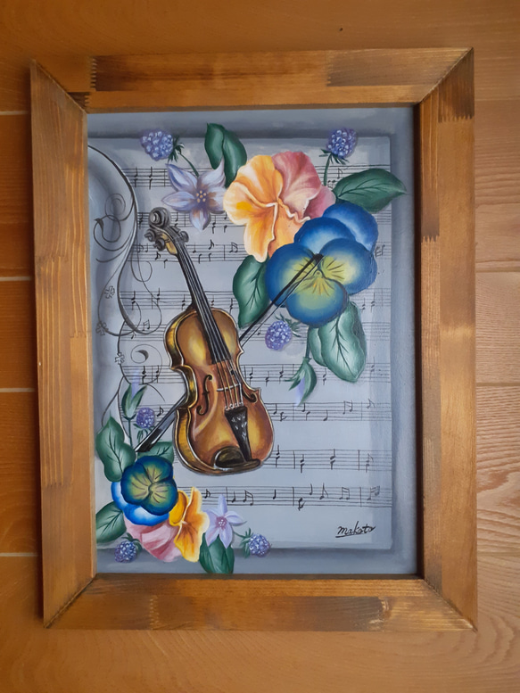 トールペイント 花園にバイオリン(額縁付き) 絵画 makochin 通販