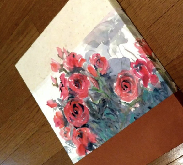 『薔薇』 墨絵・水墨画・墨彩画  絵画　30.0 x 35.0cm  インテリア　モダン壁掛け　原画　アートパネル 3枚目の画像