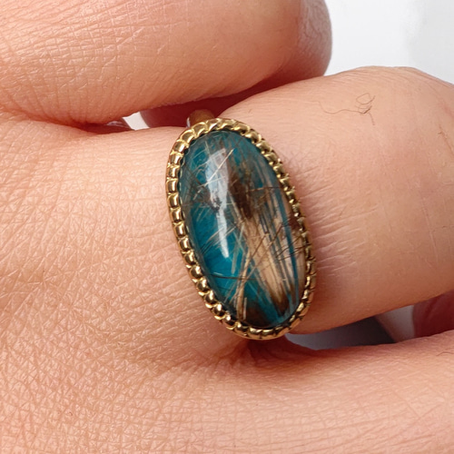 ルチルクォーツ × ターコイズ OVカボ ダブレット シルバーSV925リング