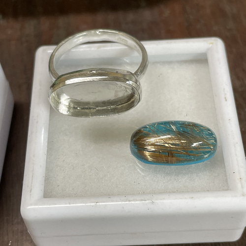 クリソコラ×ルチルクォーツ ダブレット ストーン リング シルバー 63 ルチルクォーツ × ターコイズ OVカボ ダブレット シルバーSV925リング