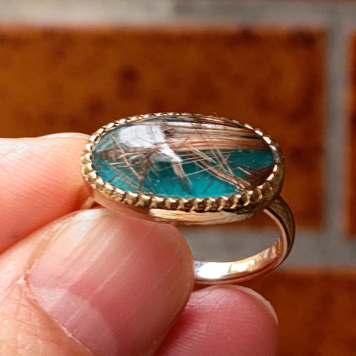 ターコイズ×ルチルクォーツ ダブレット ストーン リング シルバー 67 ターコイズ×ルチルクォーツ ダブレット ストーン リング シルバー 67