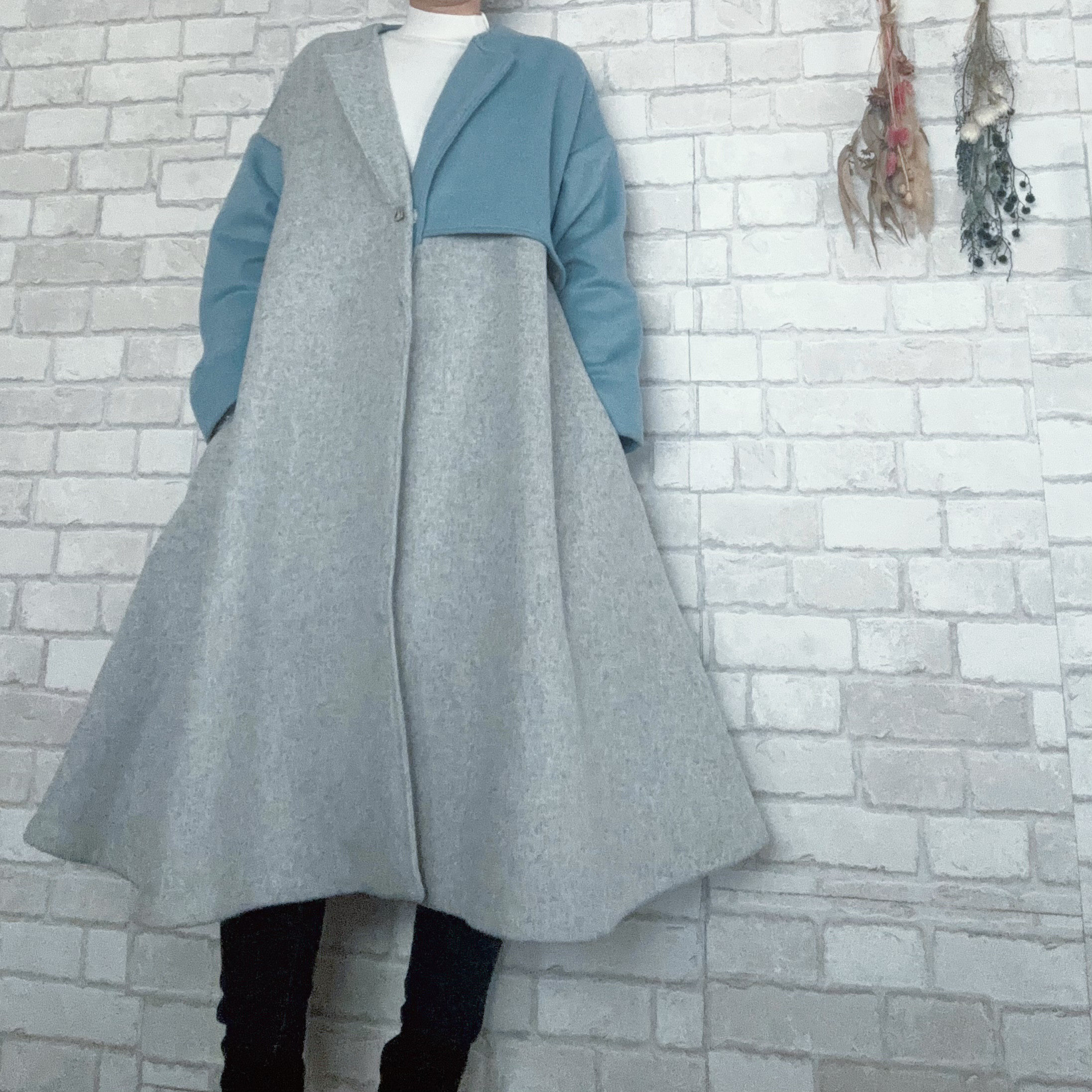 ウールビーバーコート…(ライトブルー×ライトグレー)