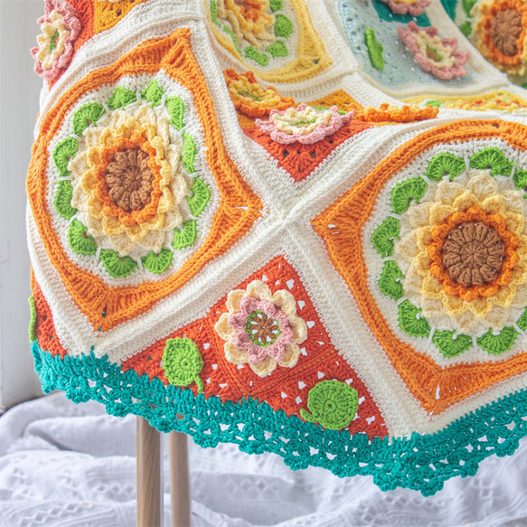 手作りのかぎ針編み牡丹の富と美のベビーシャワーの毛布のソファーの投球 11枚目の画像