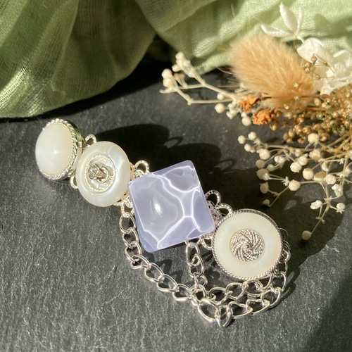 ボタン バレッタ ヘアアクセサリー ハンドメイド シルバー